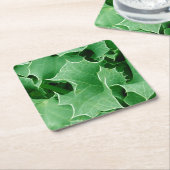 Green kerst Holly Vierkante Kartonnen Onderzetter (Schuin)