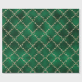 Green Kerstfeestay Gold Damask Gift Cadeaupapier (Vlak)