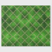 Green Kerstmis Gold Glitter Damask Gift Cadeaupapier (Vlak)