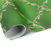 Green Kerstmis Gold Glitter Damask Gift Cadeaupapier (Rol Hoek)