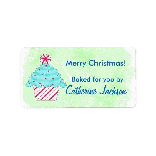Green Kerstpeppermint Cupcake Food Gift Etiket (Voorkant)