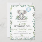 Green Koala Balloon Boy Invitation Anniversaire (Devant)