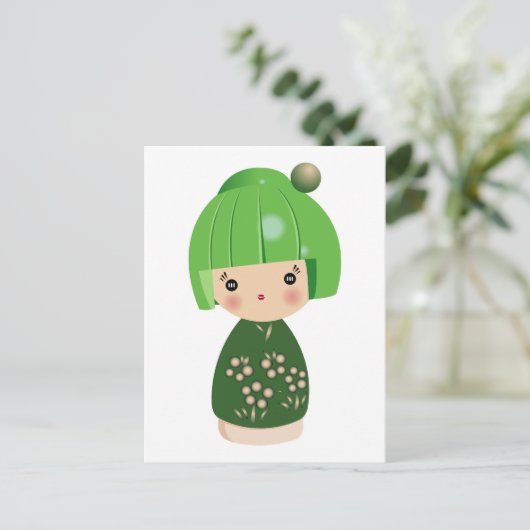 Green Kokeshi Triplet Briefkaart (Staand voorkant)