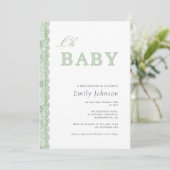 Green Lace Gender Neutral Baby Shower Invitation (Debout devant)
