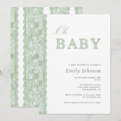 Green Lace Gender Neutral Baby Shower Invitation (Devant / Derrière)