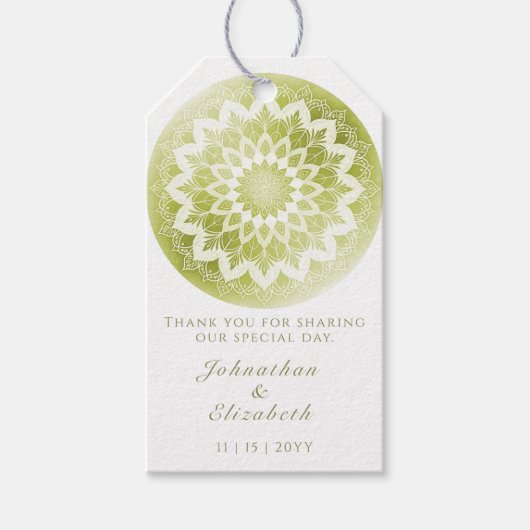Green Lace Mandala Wedding Favor Cadeaulabel (Voorkant)