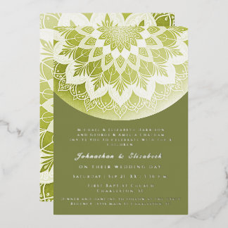 Green Lace Mandala Wedding Folie Uitnodiging