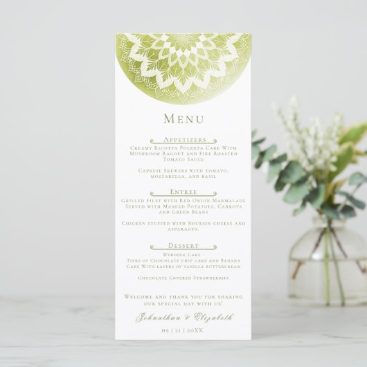 Green Lace Mandala Wedding Menu (Staand voorkant)