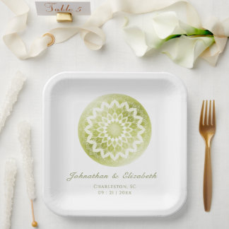 Green Lace Mandala Wedding Papieren Bordje