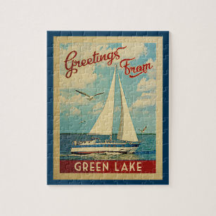 Green Lake Jigsaw Puzzle Voilier Retro Wisconsin