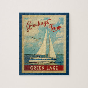 Green Lake Jigzaag Puzzle Sailboat Retro Wisconsin Legpuzzel