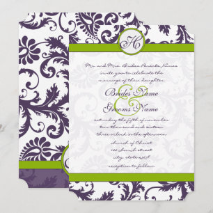 Green Lapis Purple Mariage damassé Invitation