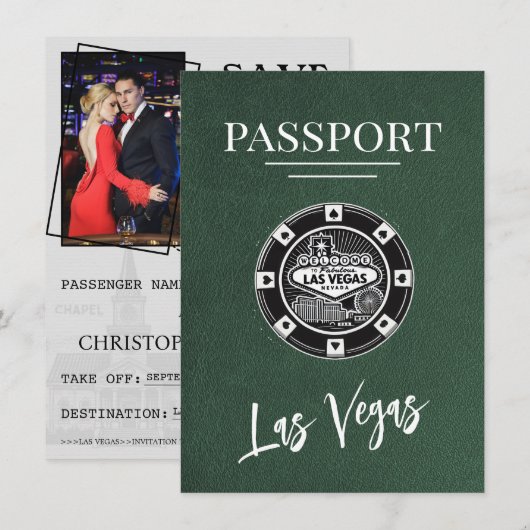 Green Las Vegas Passport Bewaar de datum Save The Date (Voorkant / Achterkant)