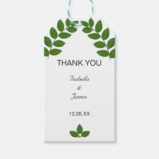 Green Laurel Leaves Wedding Cadeaulabel (Voorkant)