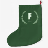 Green Laurel Wreath Letter F Monogram Grote Kerstsok (Achterkant)