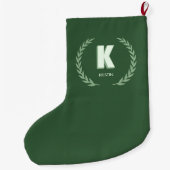 Green Laurel Wreath Letter K Monogram Grote Kerstsok (Achterkant)