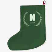 Green Laurel Wreath Letter N Monogram Grote Kerstsok (Achterkant)