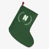 Green Laurel Wreath Letter N Monogram Grote Kerstsok (Voorkant (Hangend))