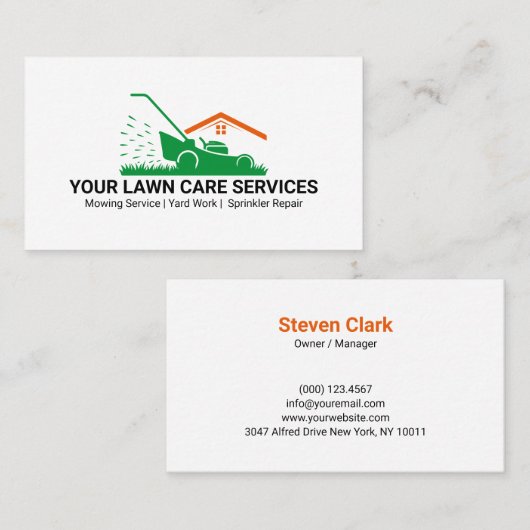 Green Lawn Mower Landscaping Service Visitekaartje (Voorkant / Achterkant)