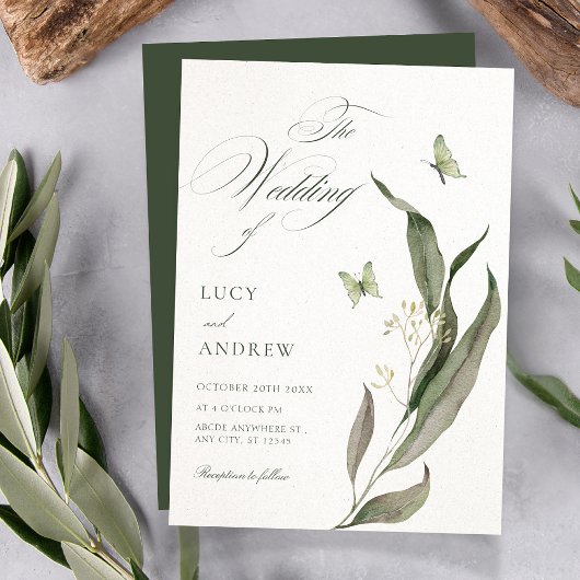 Green leaf Aesthetic elegant wedding Kaart