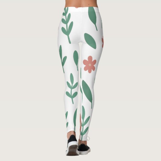 Green Leaf and Pink Flower  Pattern Legging (Achterkant)