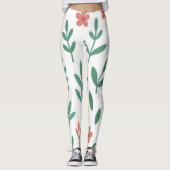 Green Leaf and Pink Flower  Pattern Legging (Voorkant)