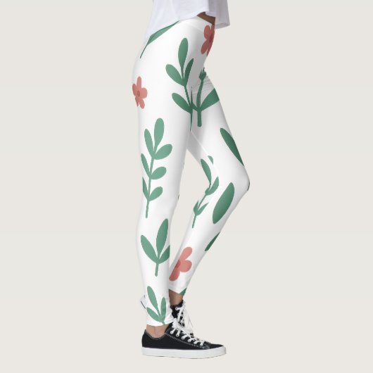Green Leaf and Pink Flower  Pattern Legging (Rechts)