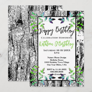 GREEN LEAF BLACK BARK HAPPY BIRTHDAY INVITATIE KAART