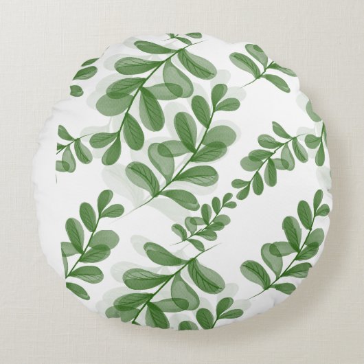 Green Leaf Branch Pattern Art Rond Kussen (Voorkant)