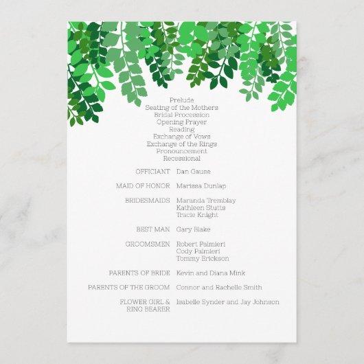 Green Leaf Canopy Wedding Programma (Voorkant)