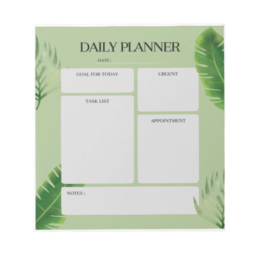Green Leaf Daily Planner Notitieblok (Voorkant)