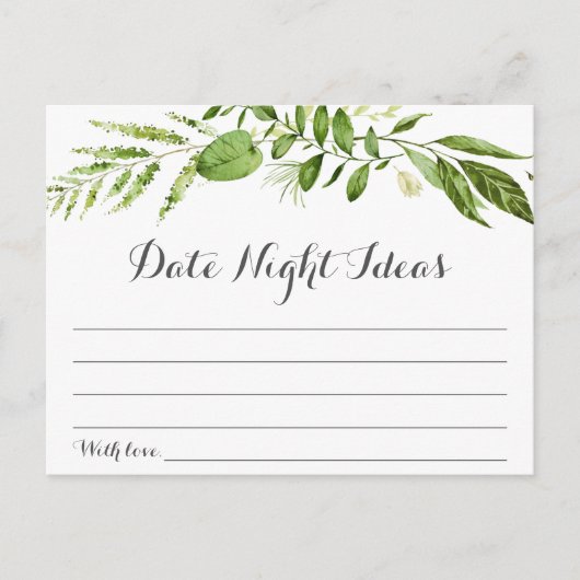 Green Leaf Date Night Ideas Kaarten, rustiek groen Briefkaart (Voorkant)
