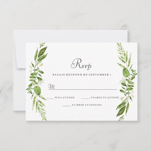 Green Leaf Elegant Wedding RSVP (Voorkant)