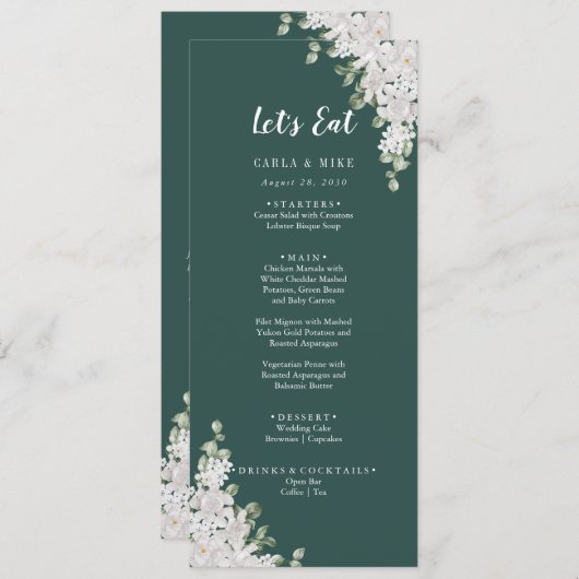 Green Leaf Floral Bedankt en huwelijksmenu Menu (Voorkant / Achterkant)