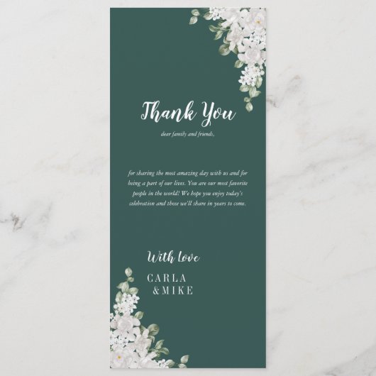 Green Leaf Floral Bedankt en huwelijksmenu Programma (Achterkant)