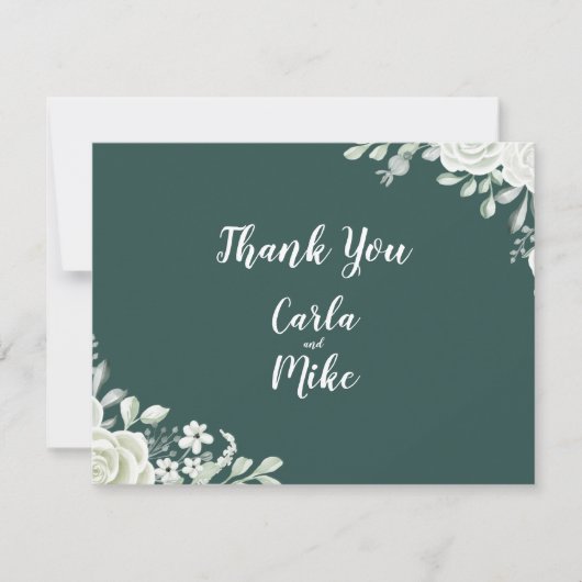 Green Leaf Floral Flat Wedding Bedankt Card (Voorkant)