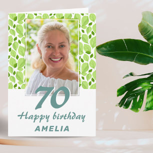 Green Leaf Pattern Botanical 70th Birthday Foto Kaart