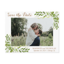Green Leaf Photo Wedding Save the Date Briefkaart