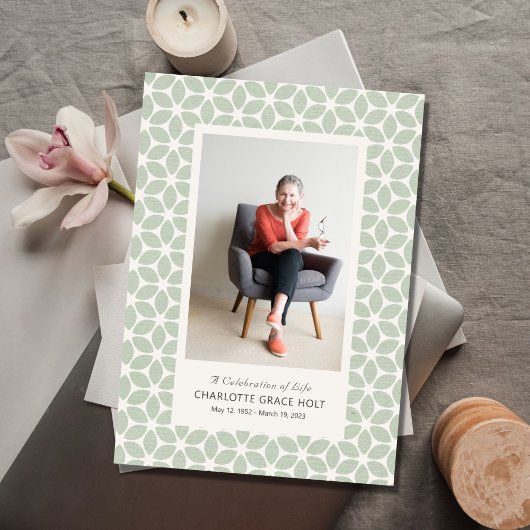 Green Leaf Print Photo Memorial Programme Programma