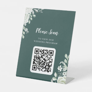 Green Leaf QR Code Trouwprogramma voetstuk Reclamebord Met Voetstuk