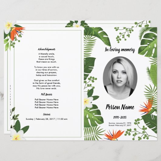 GREEN LEAF | Sjabloon van het begrafenisprogramma (Voorkant / Achterkant)