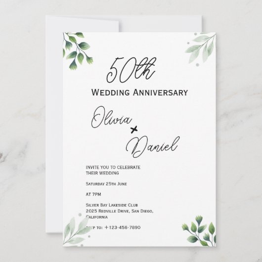 Green Leaf' Standaard 50e bruiloft Jubileum Kaart (Voorkant)