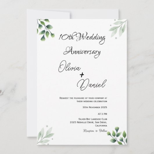 Green Leaf' Standard 10th Wedding Anniversary  Kaart (Voorkant)