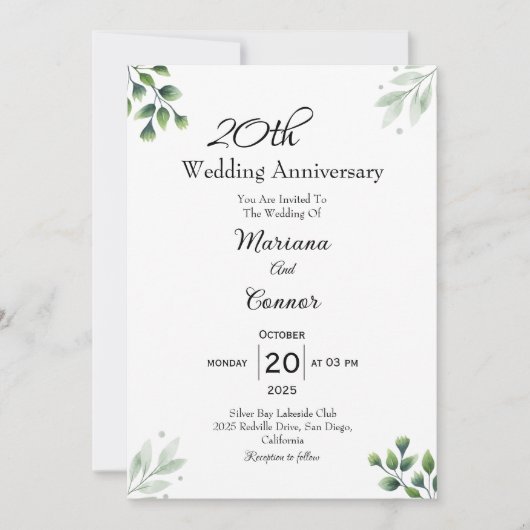 Green Leaf' Standard 20th Wedding Anniversary  Kaart (Voorkant)