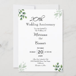 Green Leaf' Standard 20th Wedding Anniversary Kaart