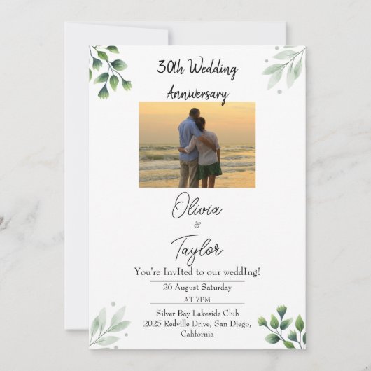 Green Leaf' Standard 30th Wedding Anniversary  Kaart (Voorkant)