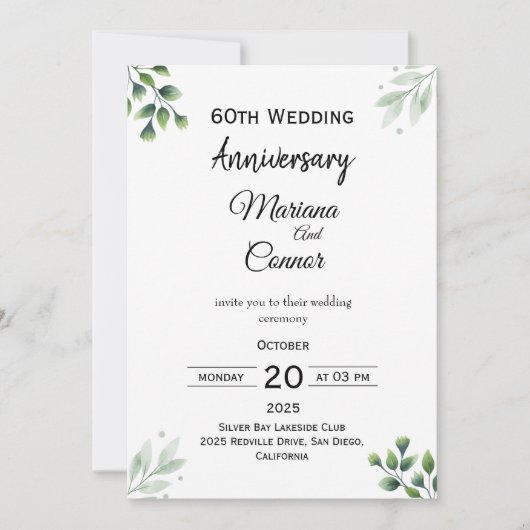 Green Leaf' Standard 60th Wedding Anniversary Kaart (Voorkant)