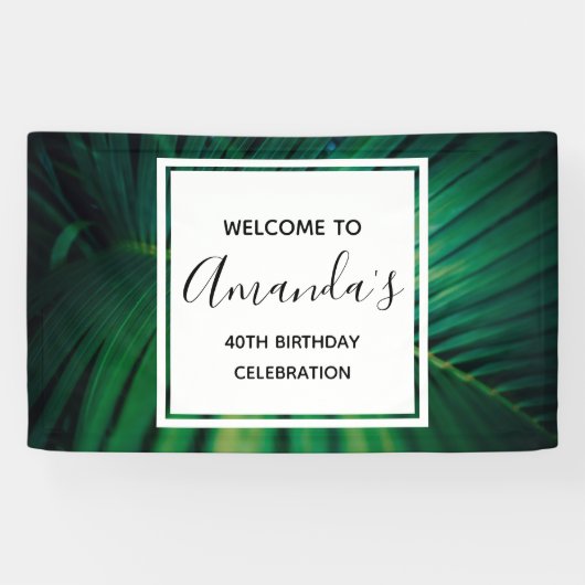 Green Leaf Tropical Forest Natuur Foto Birthday Spandoek (Horizontaal)