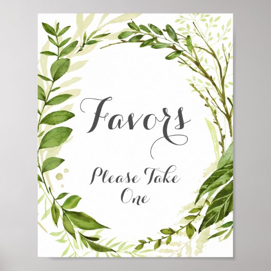 Green Leaf Wedding Favors Sign, Rustic Greenery Poster (Voorkant)