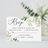 Green Leaf Wedding Response Card RSVP Kaartje (Staand voorkant)